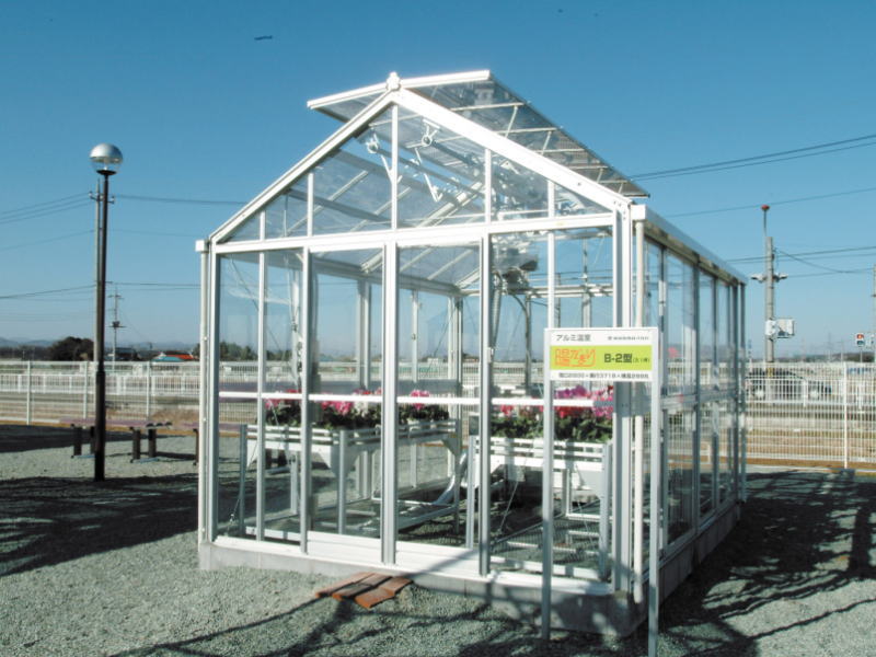 アルミ製ガラス温室B-2型 間口1800×桁行3576×高さ2372mm2.0坪 アンカー固定式 ガラス付き 3段階調整可能な天窓 家庭用温室 DIY 送料無料 - 1